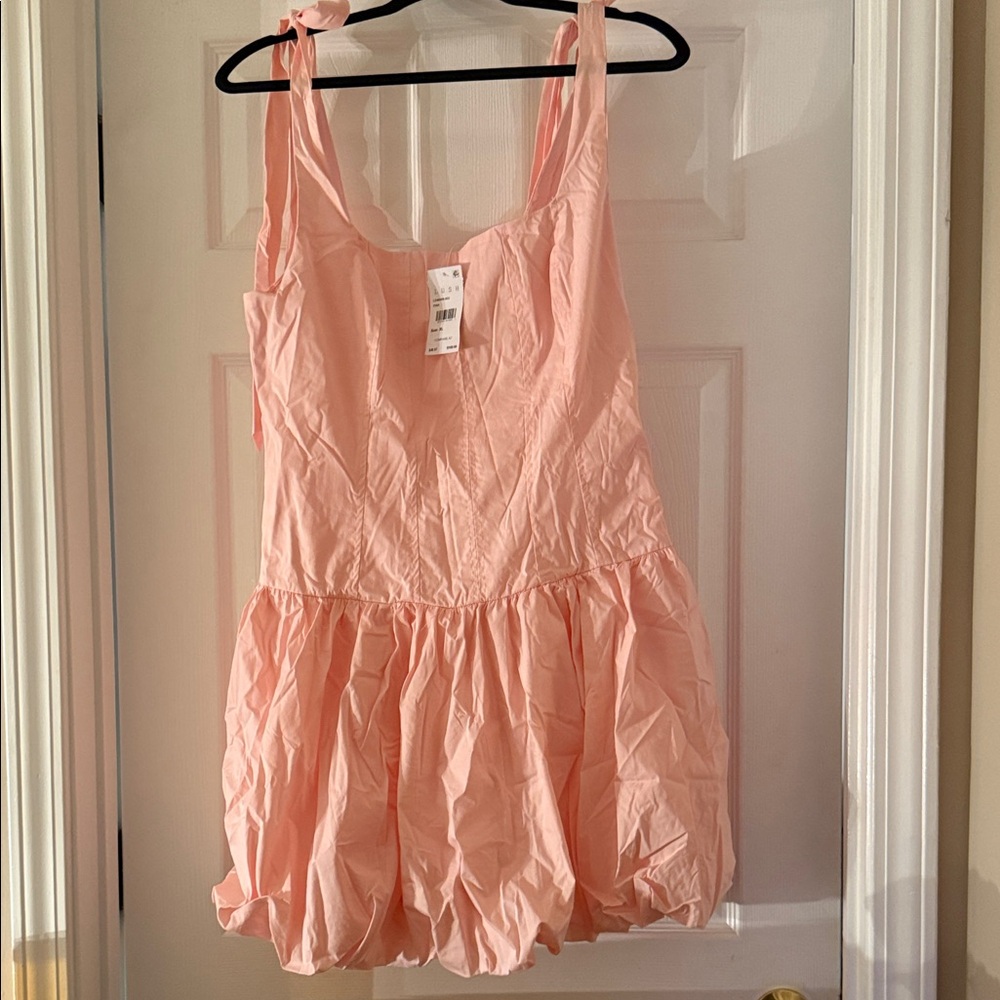 Lush Pink Tie-Shoulder Bubble Hem Dress